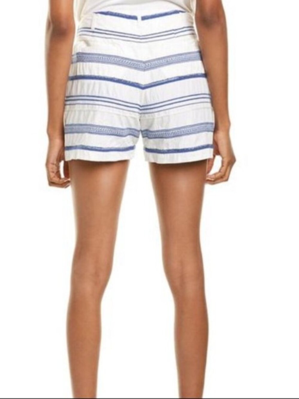 J.McLaughlin Blue White Embroidered Striped Shorts Resort Preppy Mid Rise Size 4 - Picture 2 of 9
